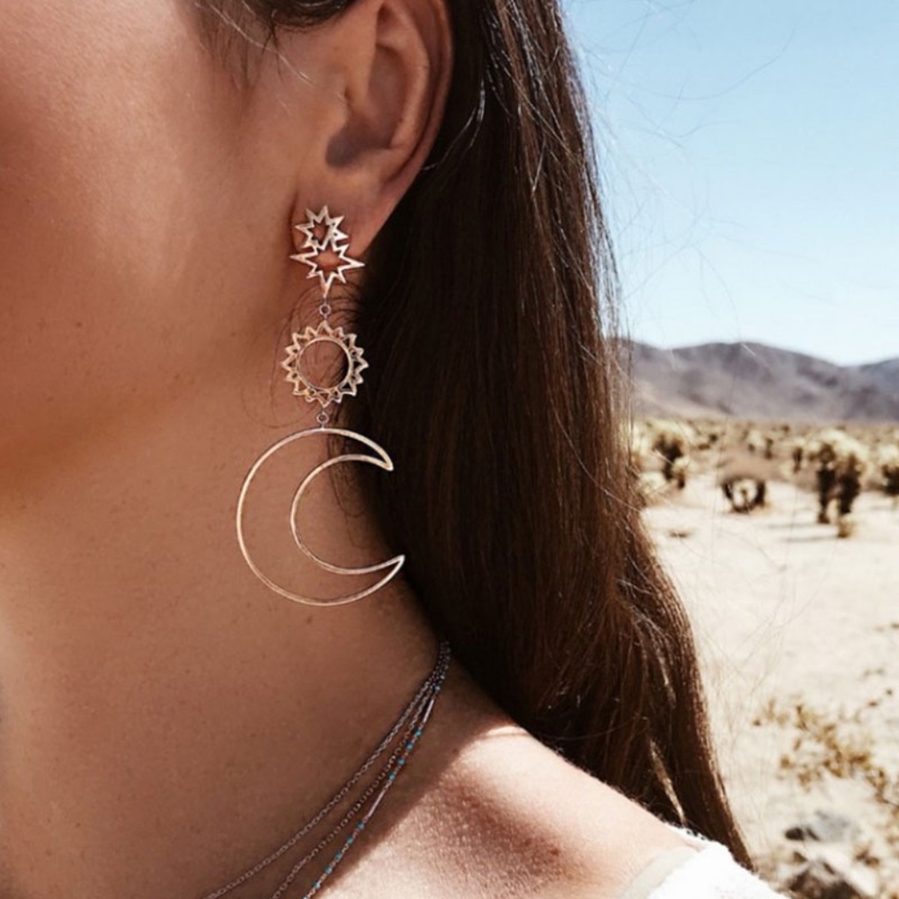 *Arden* Gold Moon X Star Fashion Dangle Earrings